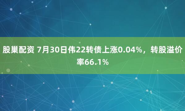 股巢配资 7月30日伟22转债上涨0.04%,转股溢价率66.1%